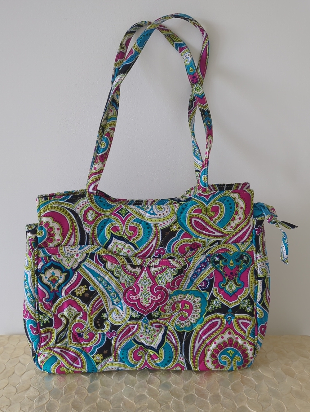 Vera Bradley Paisley Quilted Tote in Pink, Turquoise & Black